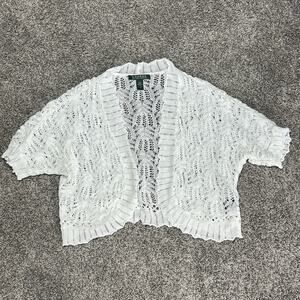 Lauren Ralph Lauren Dainty Cottagecore 100% Linen Crochet Cropped Cardigan Sz L